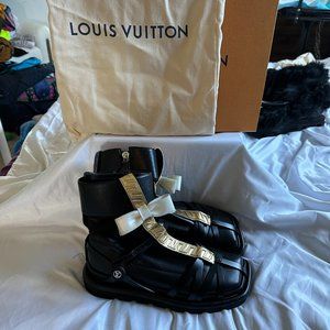 LOUIS VUITTON X FORNASETTI Lambskin Calfskin Square Pillow Flat Ankle Boots EU40